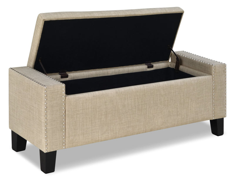 Milan Linen-Look Fabric Storage Ottoman - Beige