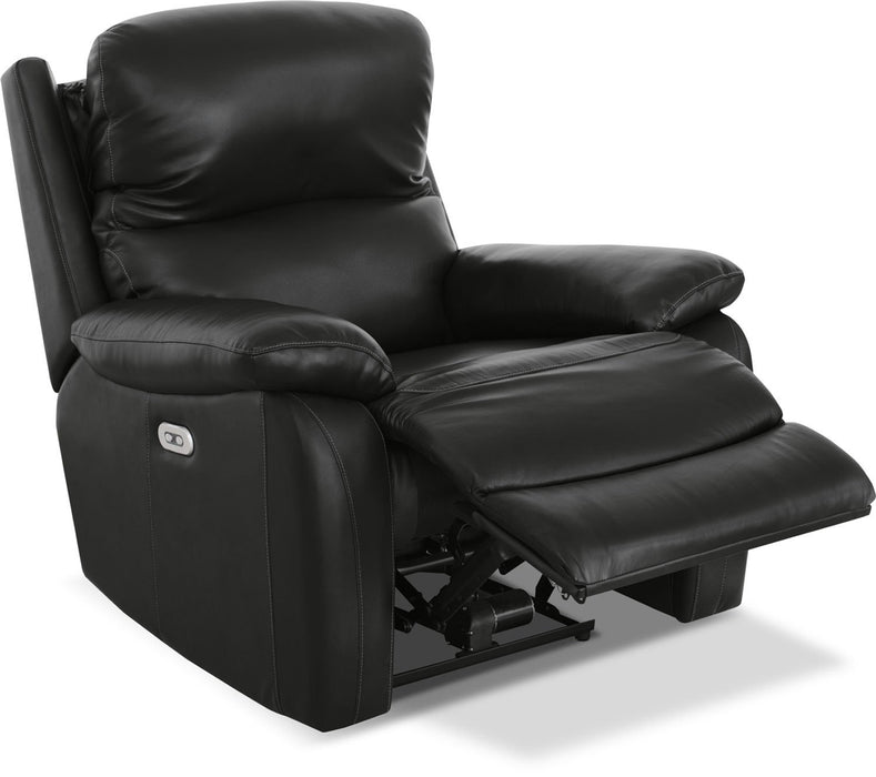 Grove Genuine Leather Power Recliner with Adjustable Headrest - Black