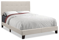 Tara Upholstered Bed in Beige Linen-Look Fabric, Button Tufted - Full Size 