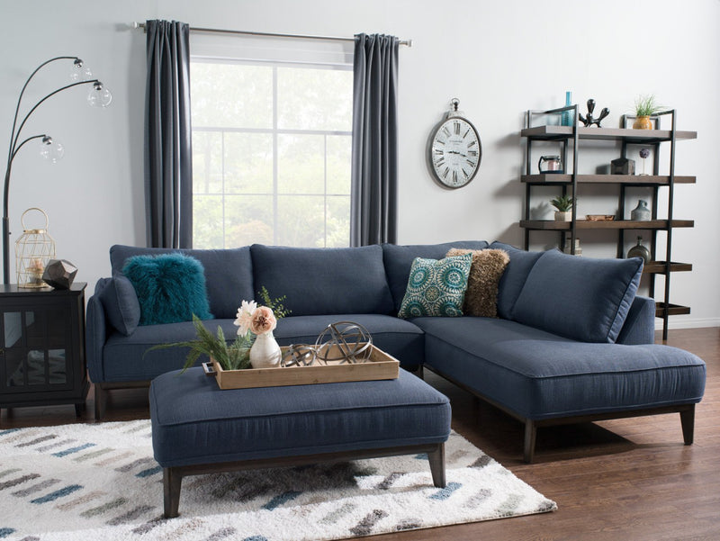 Gena 2-Piece Linen-Look Fabric Right-Facing Sectional - Midnight