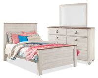 Willowton 5pc Bedroom Set with Bed, Dresser & Mirror, Whitewash - Full Size 