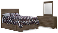 Olivia 5pc Bedroom Set with Storage Bed, Dresser & Mirror, Made in Canada, Grey - Full Size 
