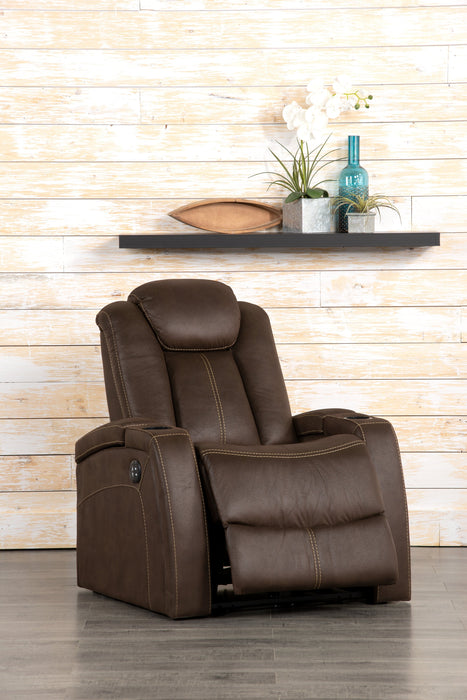 Ross Faux Suede Power Recliner - Chocolate
