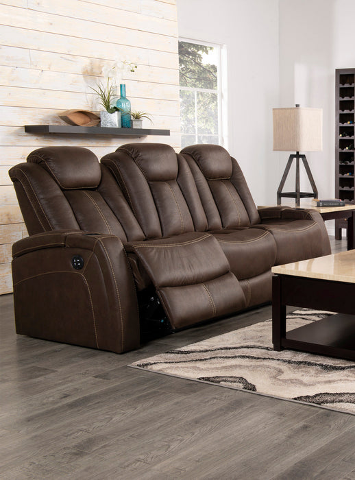 Ross Faux Suede Power Reclining Sofa with Power Headrest - Chocolate