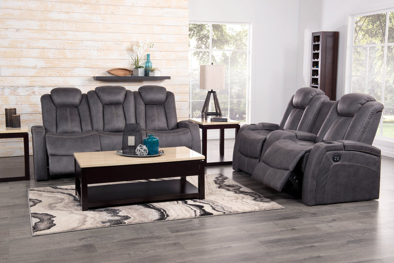 Ross Faux Suede Power Reclining Sofa with Power Headrest - Pewter