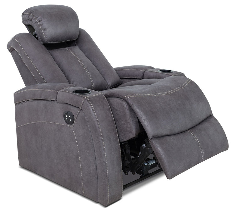 Ross Faux Suede Power Recliner - Pewter