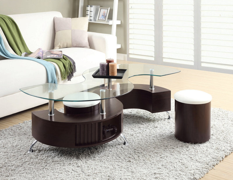 Savon Coffee Table with Two Ottomans - Walnut