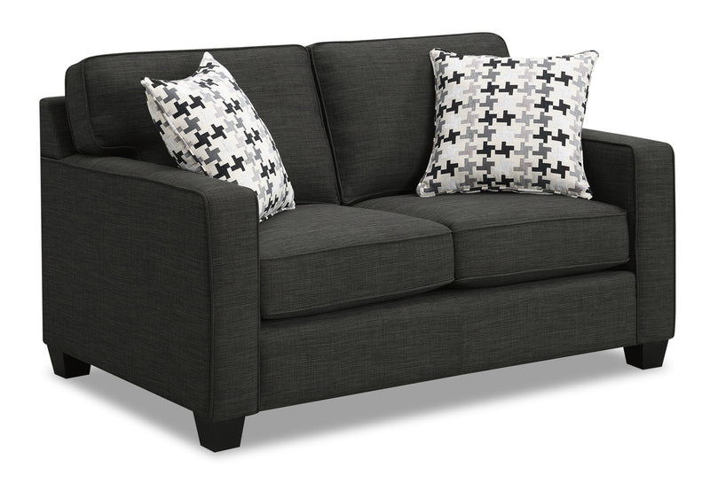 Sawyer Linen-Look Fabric Loveseat - Charcoal Grey