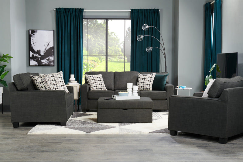 Sawyer Linen-Look Fabric Loveseat - Charcoal Grey