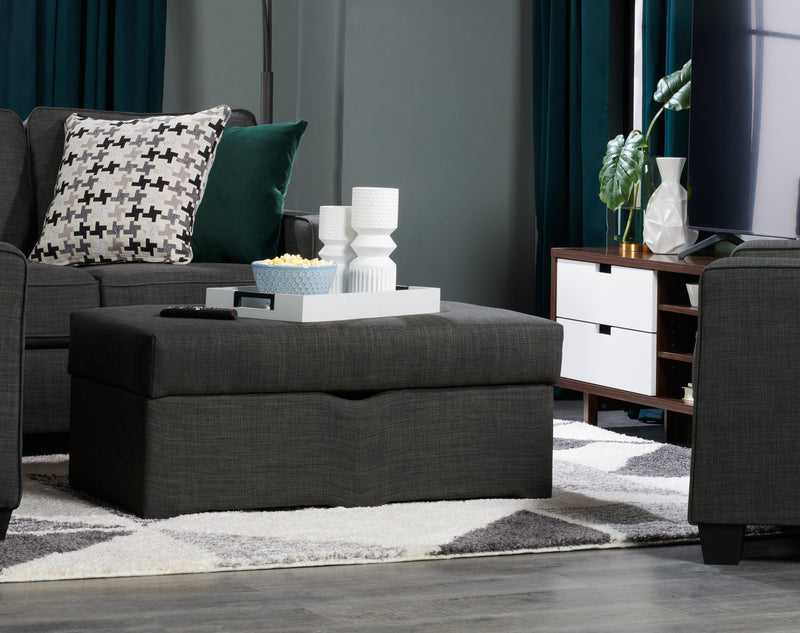 Sawyer Linen-Look Fabric Ottoman - Charcoal Grey