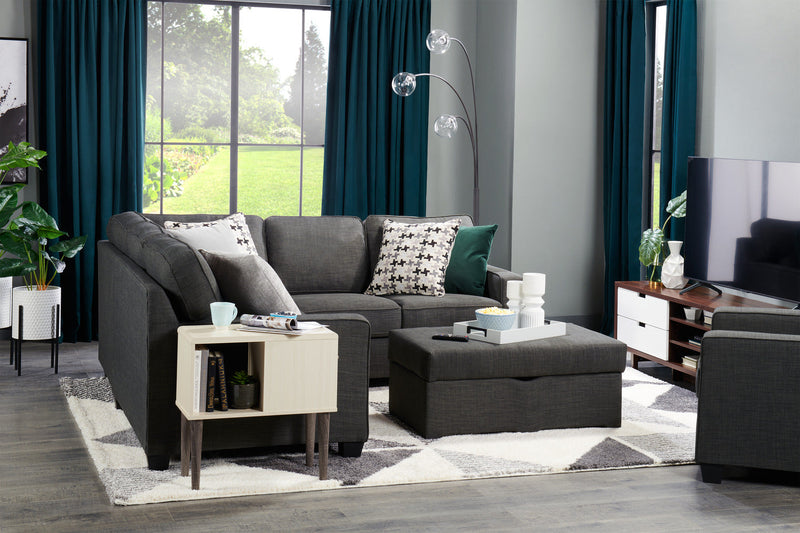 Sawyer 2-Piece Linen-Look Fabric Sectional - Charcoal Grey