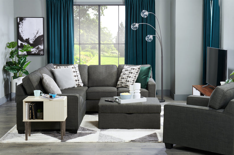 Sawyer 2-Piece Linen-Look Fabric Sectional - Charcoal Grey