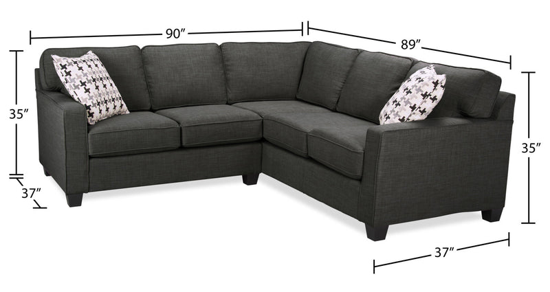 Sawyer 2-Piece Linen-Look Fabric Sectional - Charcoal Grey