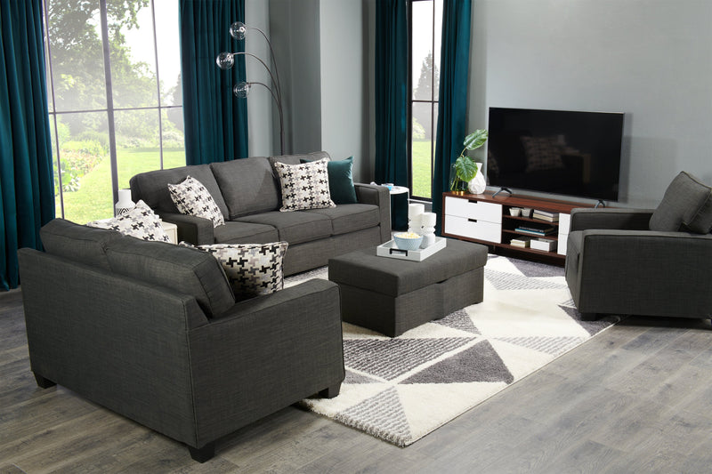 Sawyer Linen-Look Fabric Sofa - Charcoal Grey
