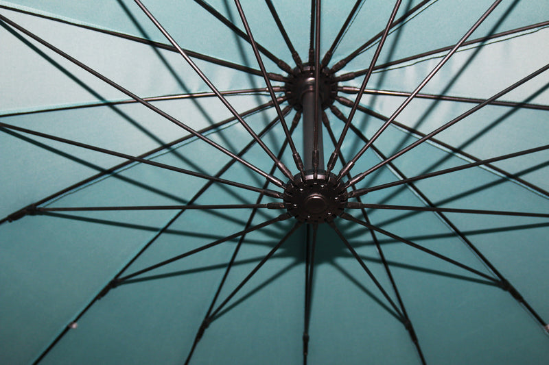 Shanghai Outdoor Patio Umbrella - 114\" W x 75\"H, Weather Resistant Aluminum & Fibreglass, Hand Crank - Aqua