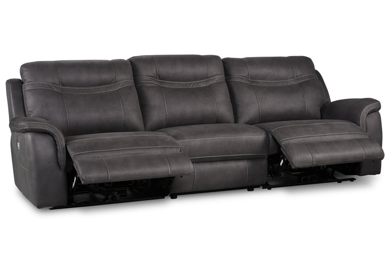 Floy Faux Suede Power Reclining Sofa with Power Headrest - Grey