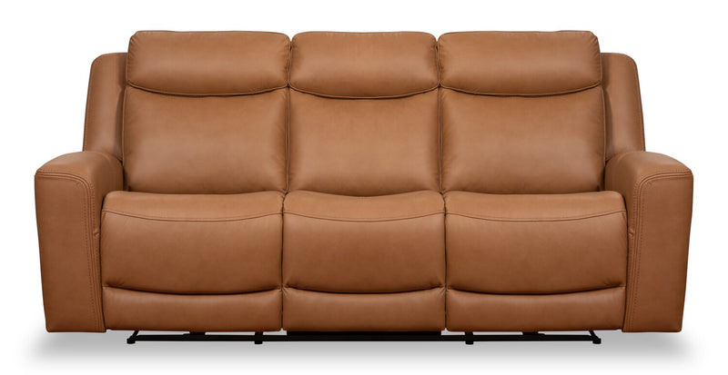 Prescott Genuine Leather Power Reclining Sofa - Butternut