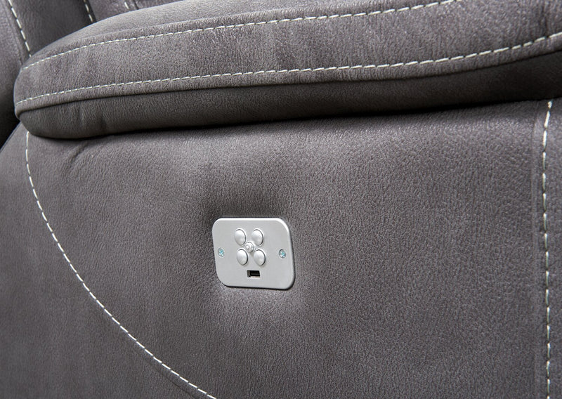 Floy Faux Suede Power Reclining Sofa with Power Headrest - Grey