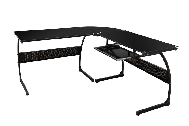 Cairo L-Shape Glass Desk - Black 