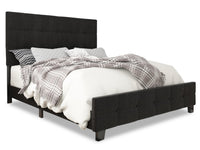 Page Upholstered Bed in Charcoal Linen-Look Fabric, Button Tufted - Queen Size 