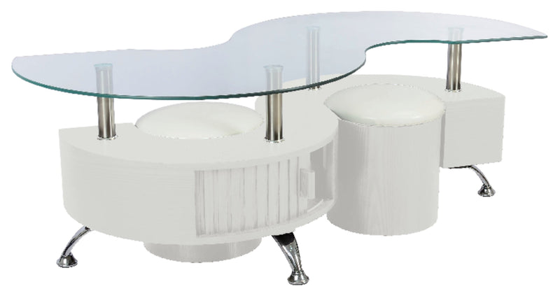 Savon Coffee Table with Two Ottomans - White