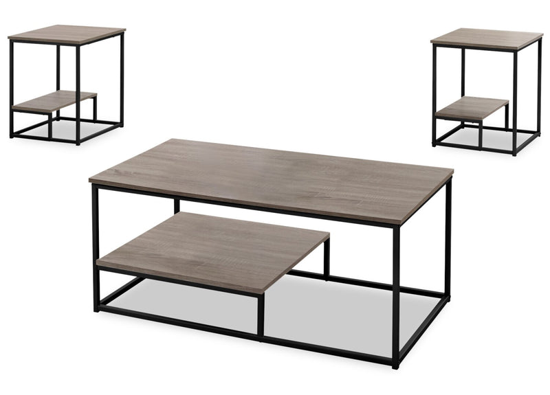 Jules 3-Piece Coffee and Two End Tables Package - Dark Taupe 