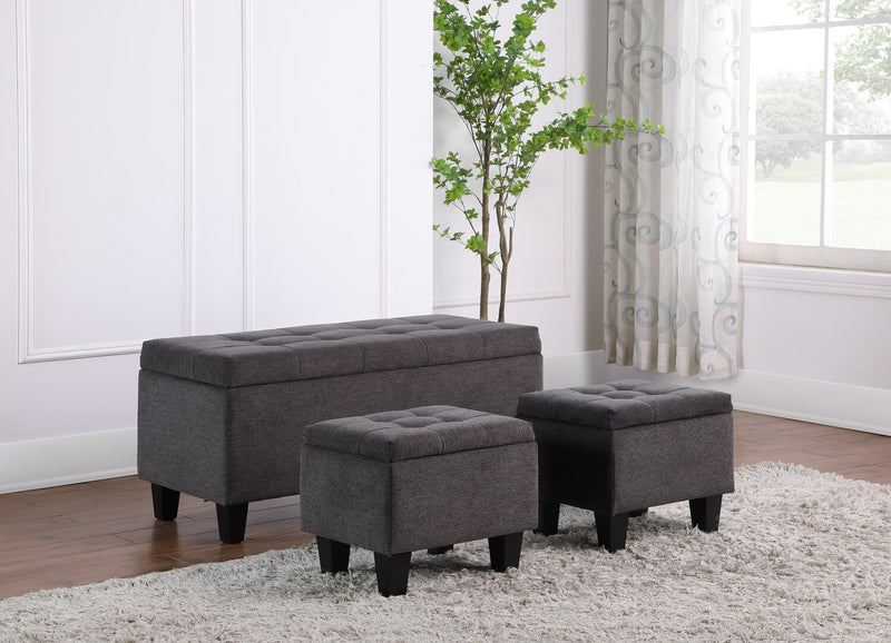 Kai 3-Piece Linen-Look Fabric Storage Ottomans 