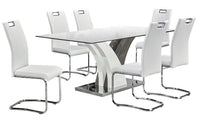 Tuxedo 7pc Dining Set with Table & 6 Chairs, Glass Top, Pedestal Base, 72