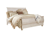 Willowton Sleigh Bed with Headboard & Frame, Whitewash - King Size 