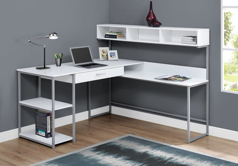 Oaklee L-Shaped Corner Desk with Hutch - White 