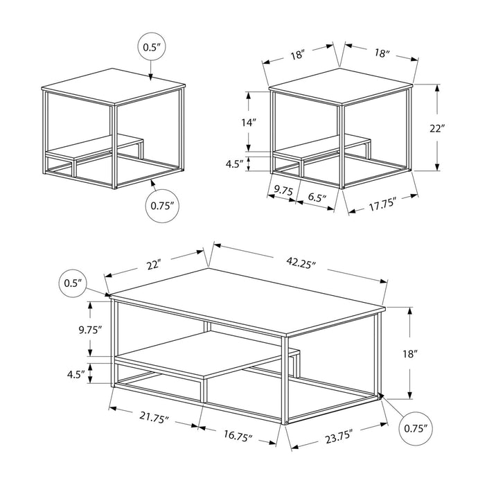 Jules 3-Piece Coffee and Two End Tables Package - White 