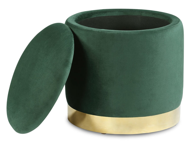 Phebe Velvet Storage Ottoman - Green