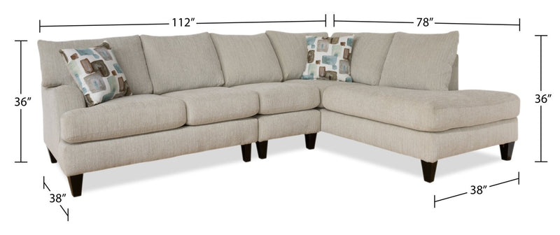 Nofia 3-Piece Chenille Right-Facing Sectional - Linen