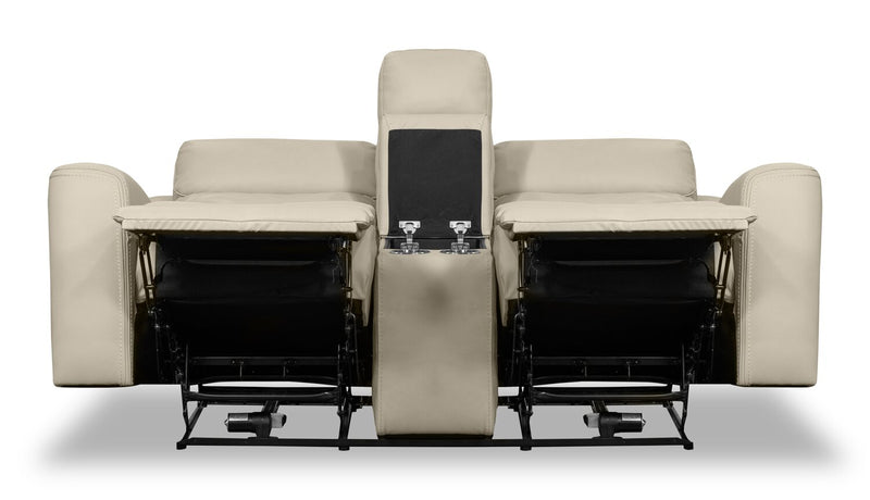 Prescott Genuine Leather Power Reclining Loveseat - Platinum