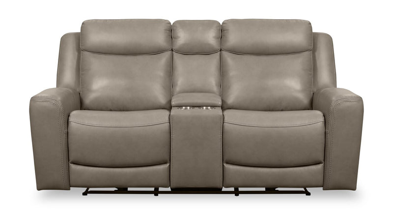 Prescott Genuine Leather Power Reclining Loveseat - Grey