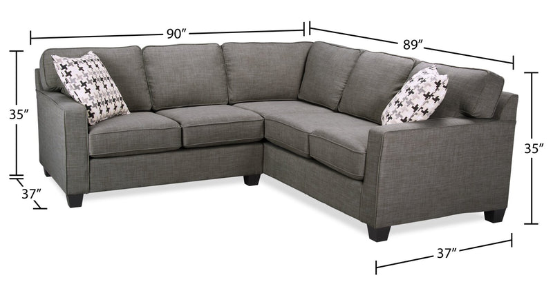 Sawyer 2-Piece Linen-Look Fabric Sectional - Charcoal Grey