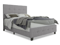 Page Upholstered Bed in Grey Linen-Look Fabric, Button Tufted - Full Size 