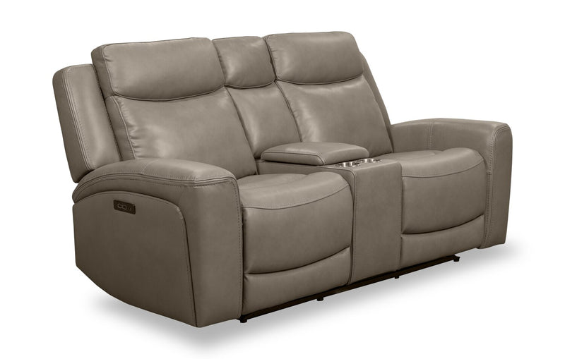 Prescott Genuine Leather Power Reclining Loveseat - Grey