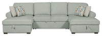 Scott Living Haven 3-Piece Chenille Fabric Sleeper Sectional with Two Storage Chaises - Seafoam Blue 