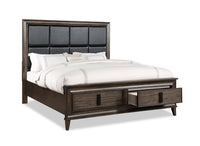 Kane Platform Storage Bed with Headboard & Frame, Vegan Leather, Brown - King Size 