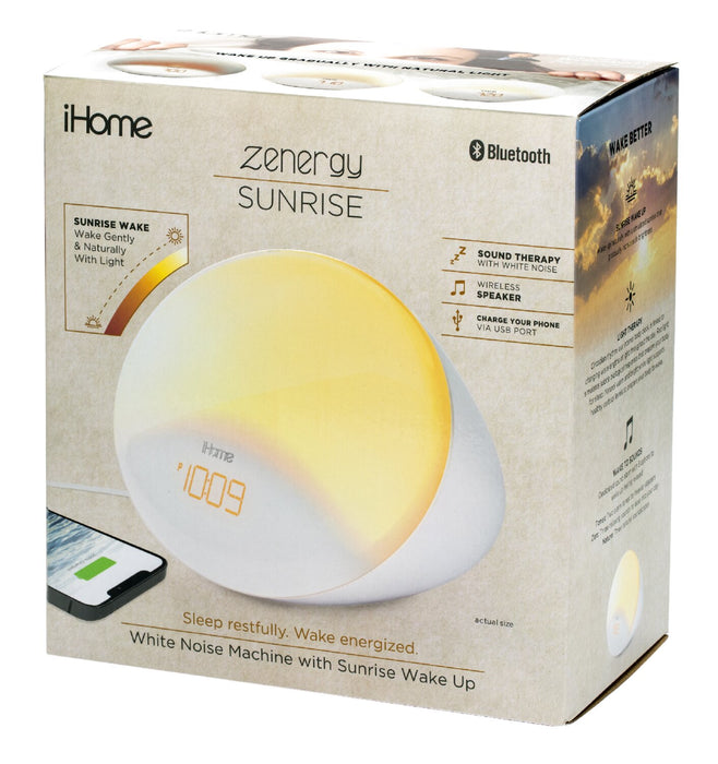 iHome Zenergy Sunrise Wake-up Alarm Clock with Sound Therapy - IZBT110WFT