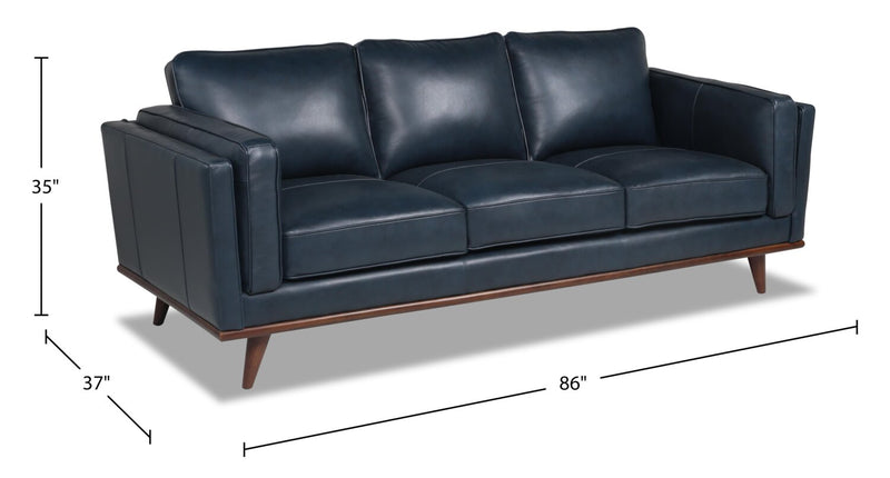 Vivia Top-Grain Genuine Leather Sofa - Navy