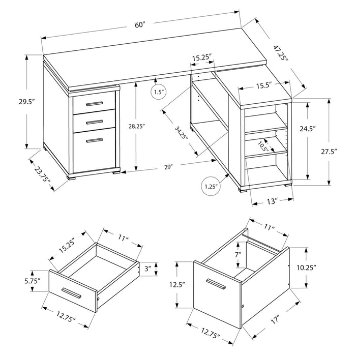 Rickey L-Shaped Corner Desk - Grey 