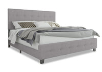 Page Upholstered Bed in Grey Linen-Look Fabric, Button Tufted - King Size 