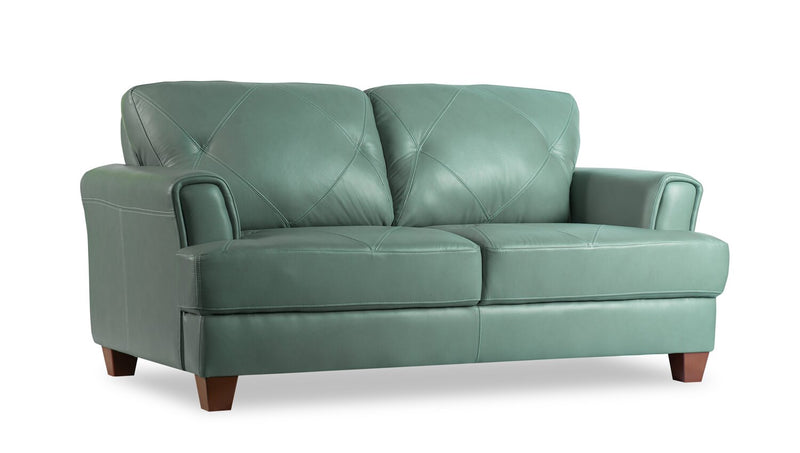 Vita 100% Genuine Leather Loveseat - Seafoam