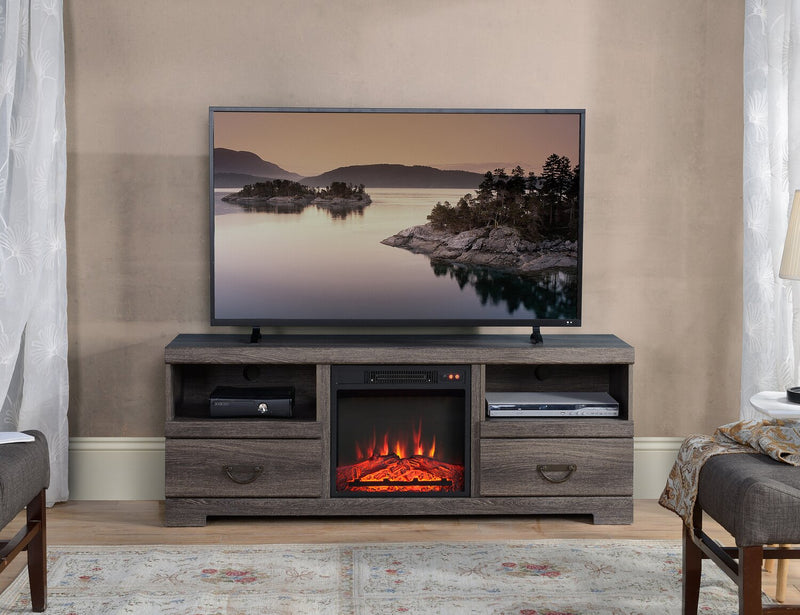 Asher 60\" TV Stand with Log Fireplace