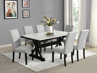 Verona 7pc Dining Set with Table & 6 Chairs, Culture Marbled Top, Trestle Base, 70