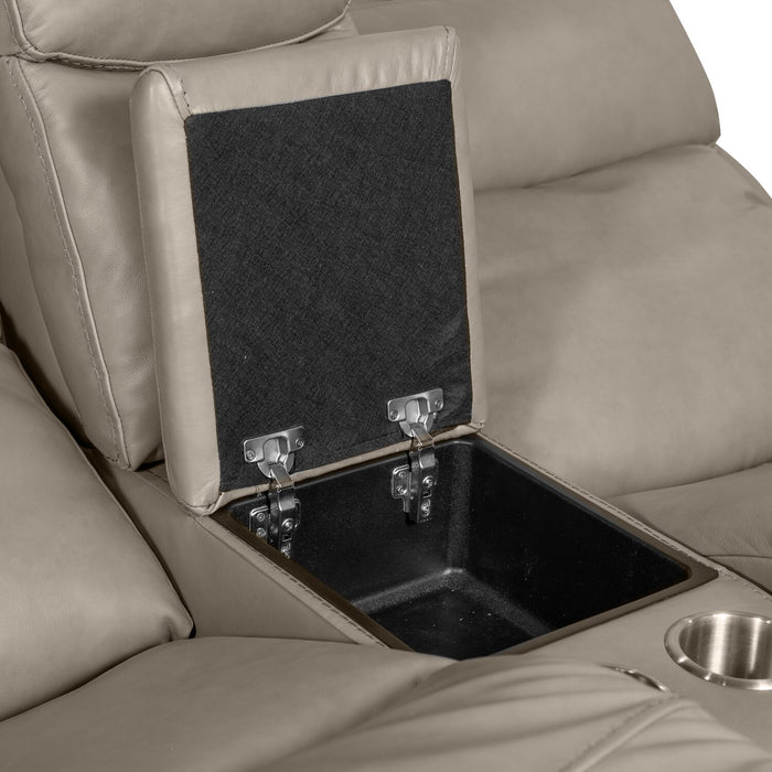Prescott Genuine Leather Power Reclining Loveseat - Grey