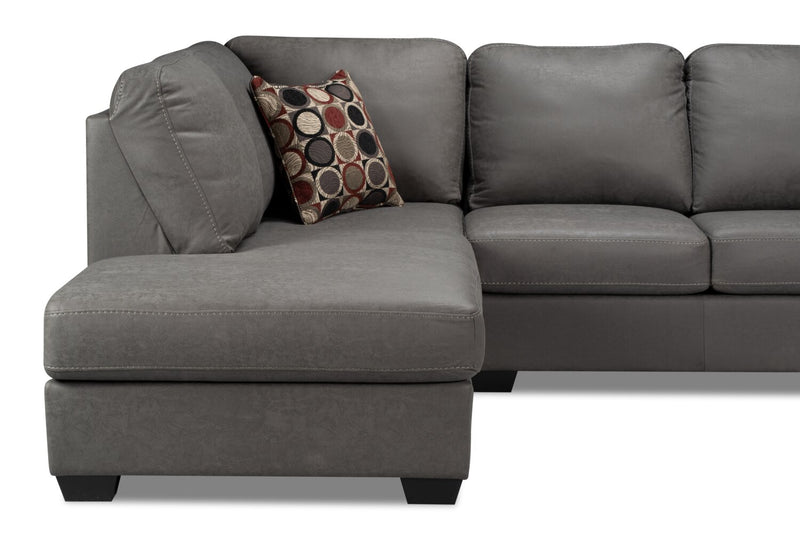 Morty 2-Piece Leather-Look Fabric Left-Facing Sectional - Grey
