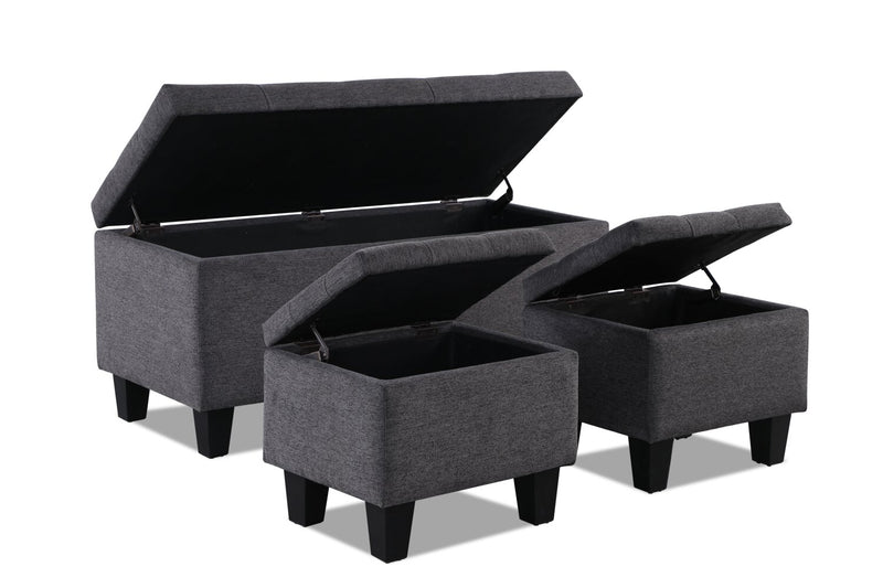 Kai 3-Piece Linen-Look Fabric Storage Ottomans 